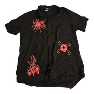 Social Collison Men's Medium Button Up Shirt Skull Print Rayon Punk